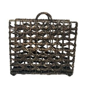Brown Aged Look Woven Wicker Magazine Towel Storage Holder with Handles